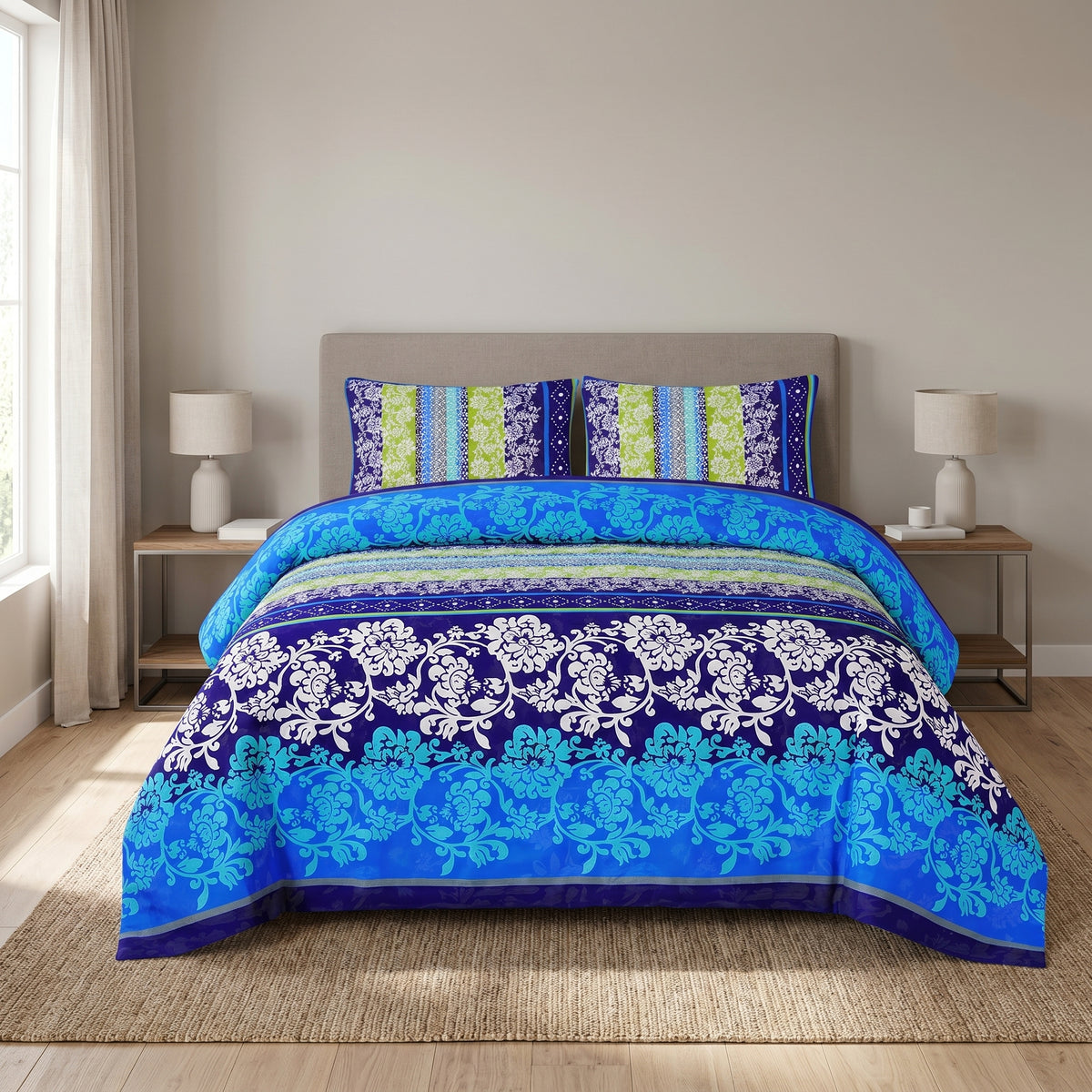 PRINTED SATEEN BEDSHEET SET ASH-4087