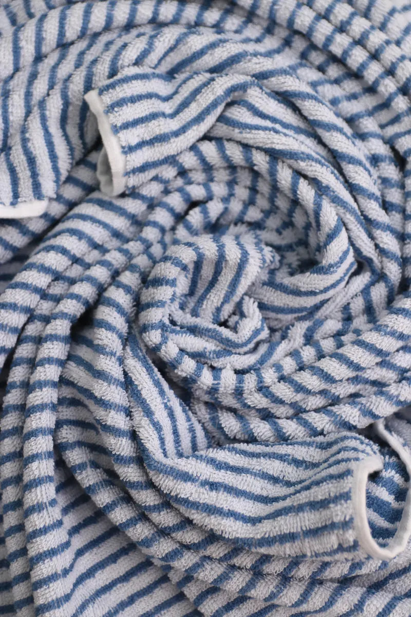 Cotton Stripe Bath Towel Set – Pack of 2 (Light Grey & Blue Dark)
