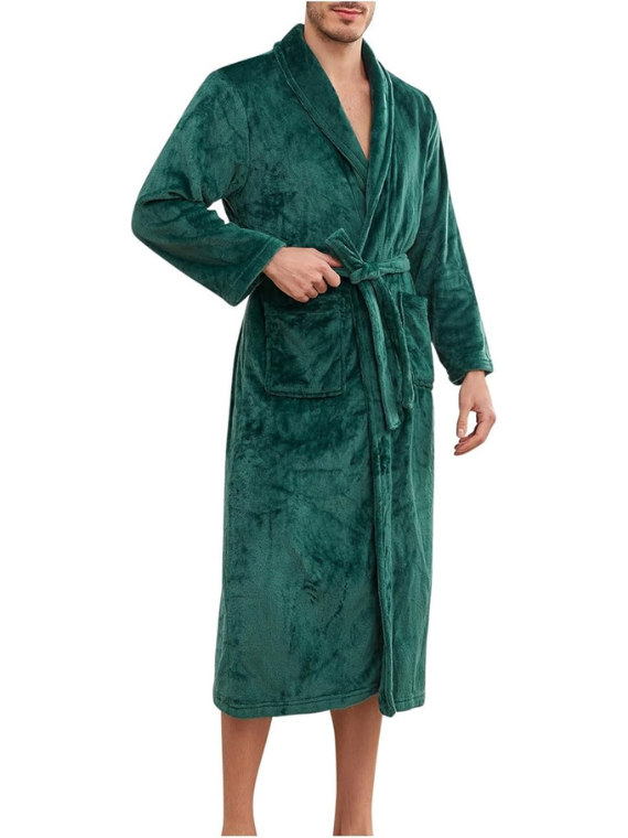 GREEN Unisex Soft Plush Fleece Hooded Bathrobe with Slipper for Men
