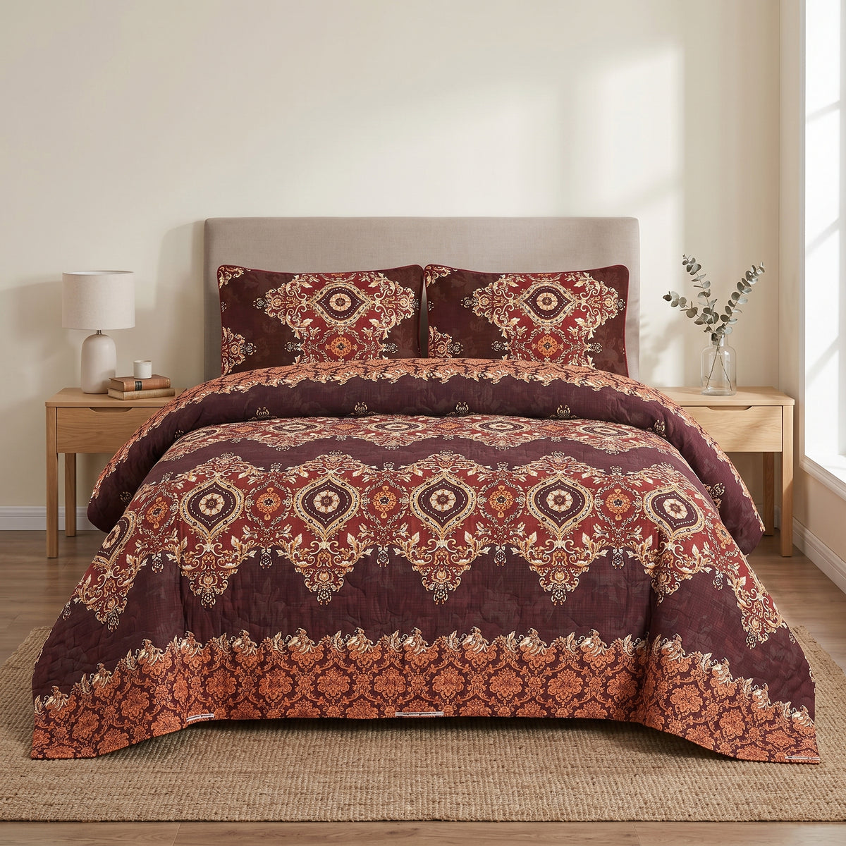 PRINTED SATEEN BEDSHEET SET ASH-4086