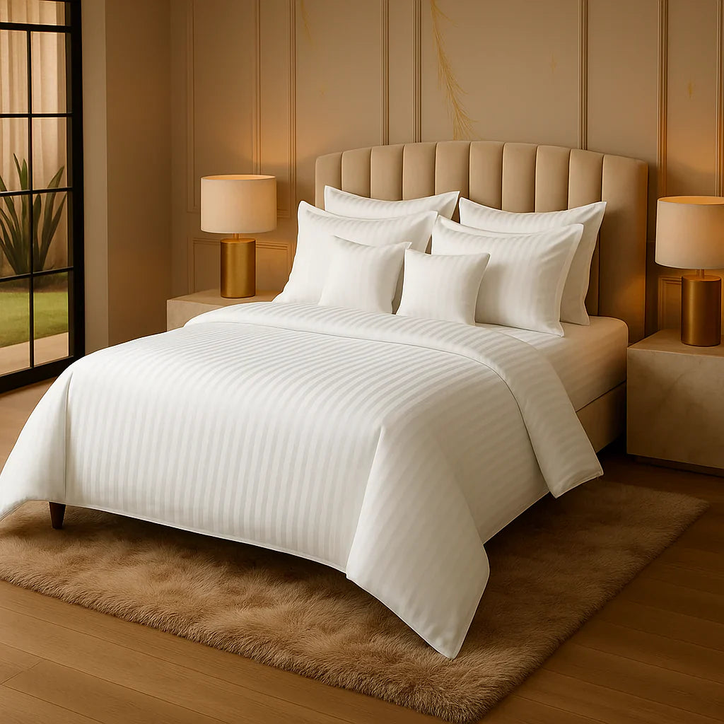 IVORY STRIPE SUMMER COMFORTER SET- 8 Pcs