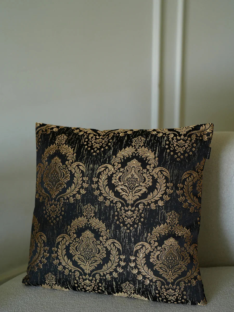 Camilla Golden & Black Floral Cushion Cover