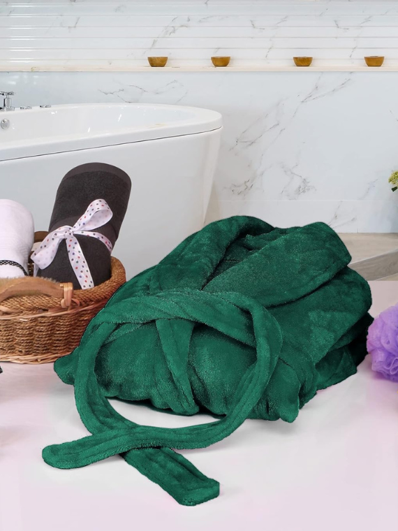 GREEN Unisex Soft Plush Fleece Hooded Bathrobe with Slipper for Men