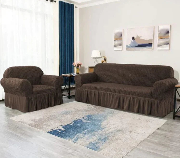 RUFFELED SUR SUCKER TURKISH SOFA COVER - Brown