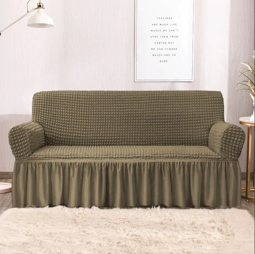 RUFFELED SUR SUCKER TURKISH SOFA COVER - Mouse Color