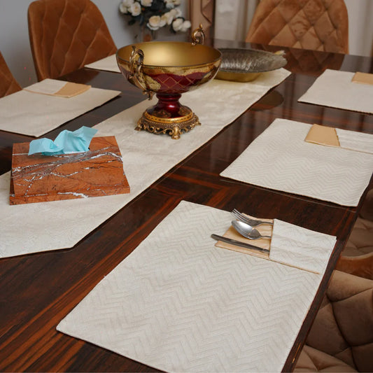 Victoria Beige Embossed Textured Table SetVictoria Beige Embossed Textured Table Set