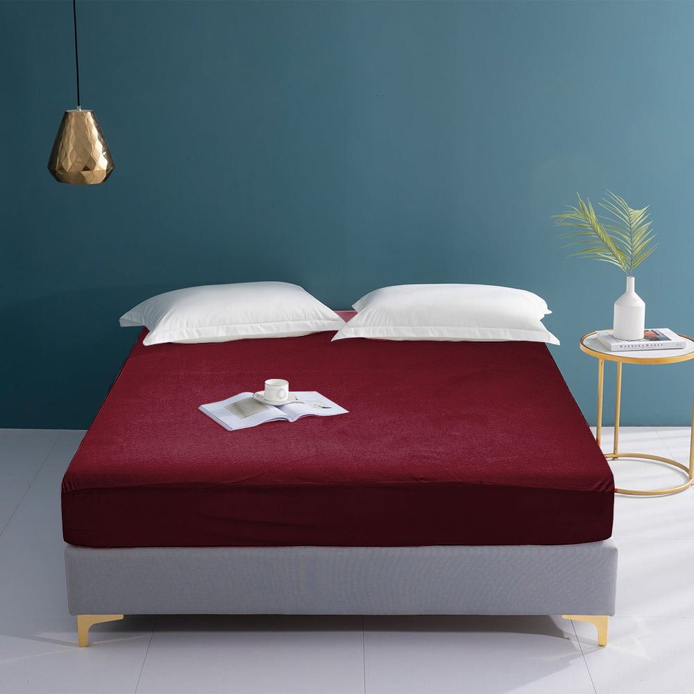 Terry Waterproof Mattress Protector - Maroon