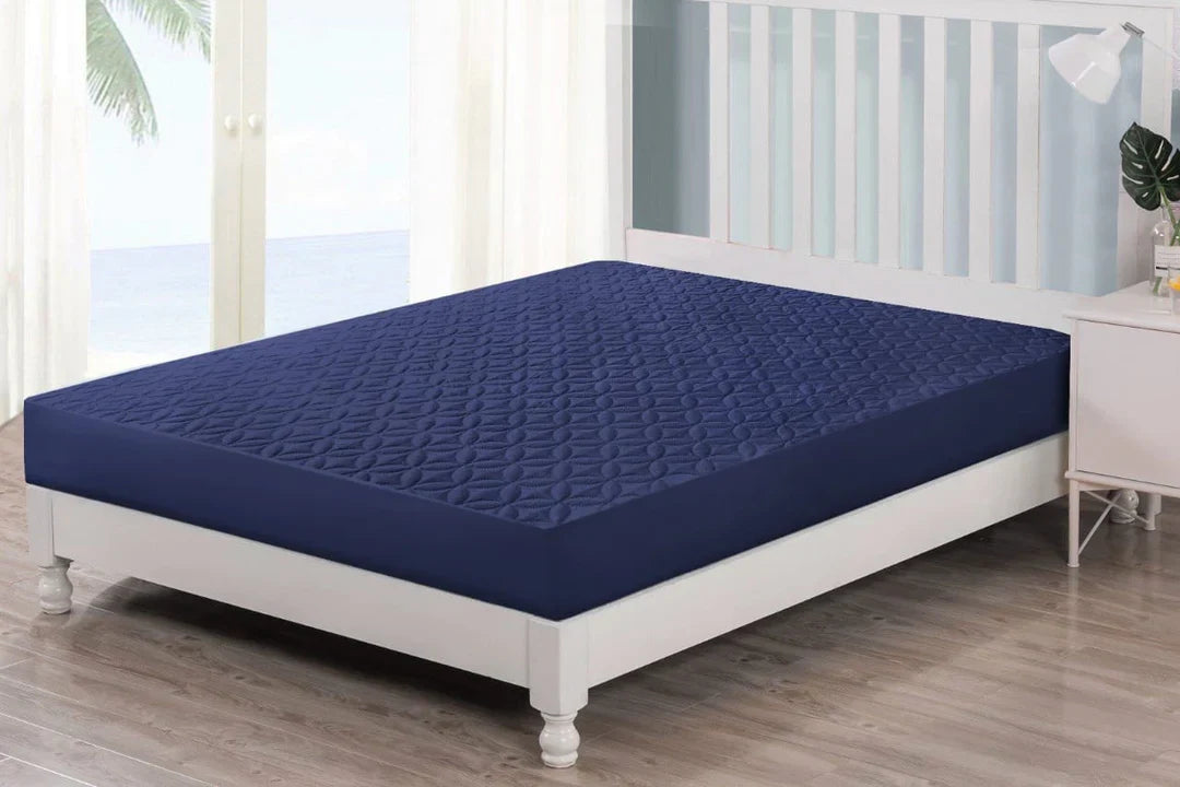 Quilted Waterproof Mattress Protector-Navy Blue