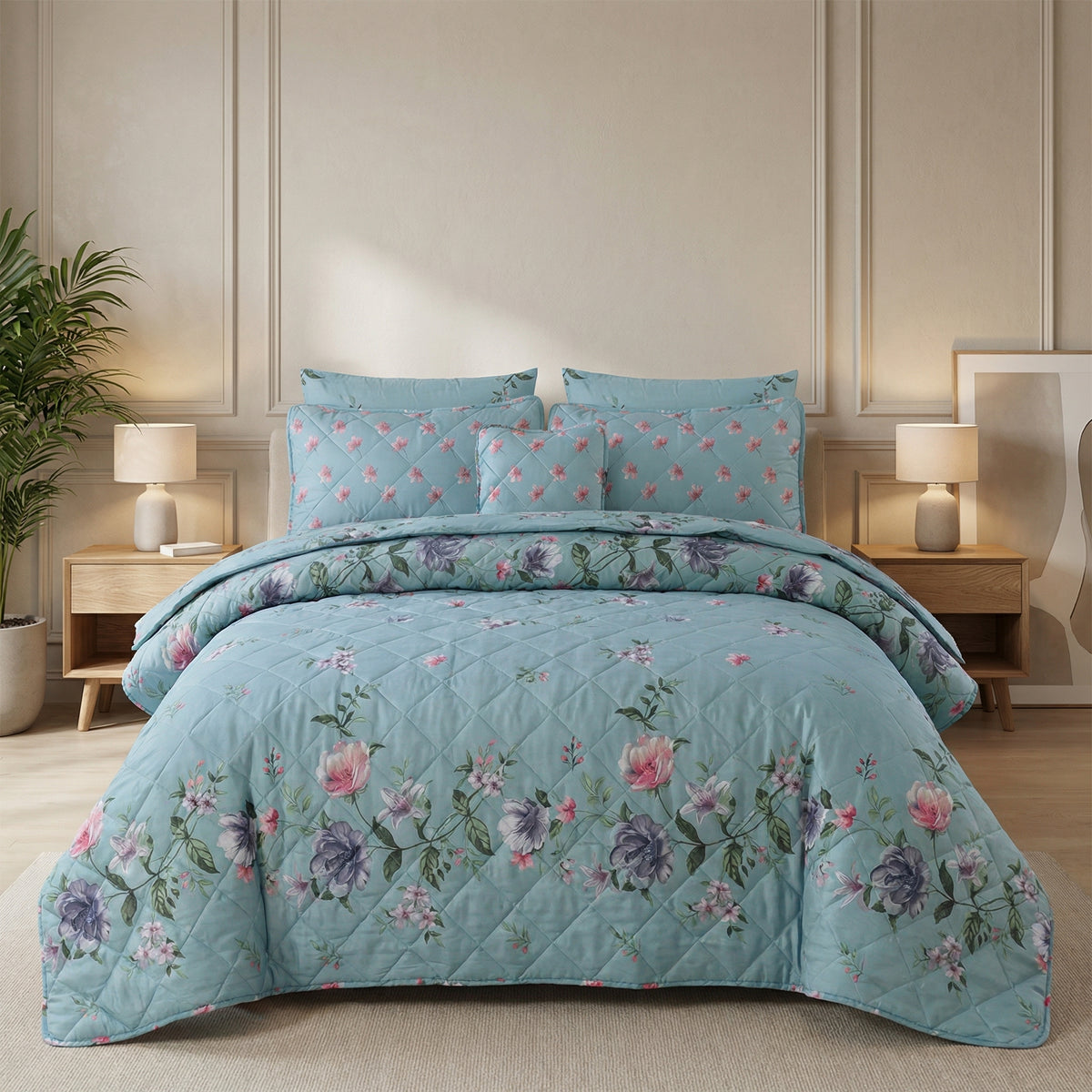 Soft Bloom Cotton Comforter Set - 7 PCS