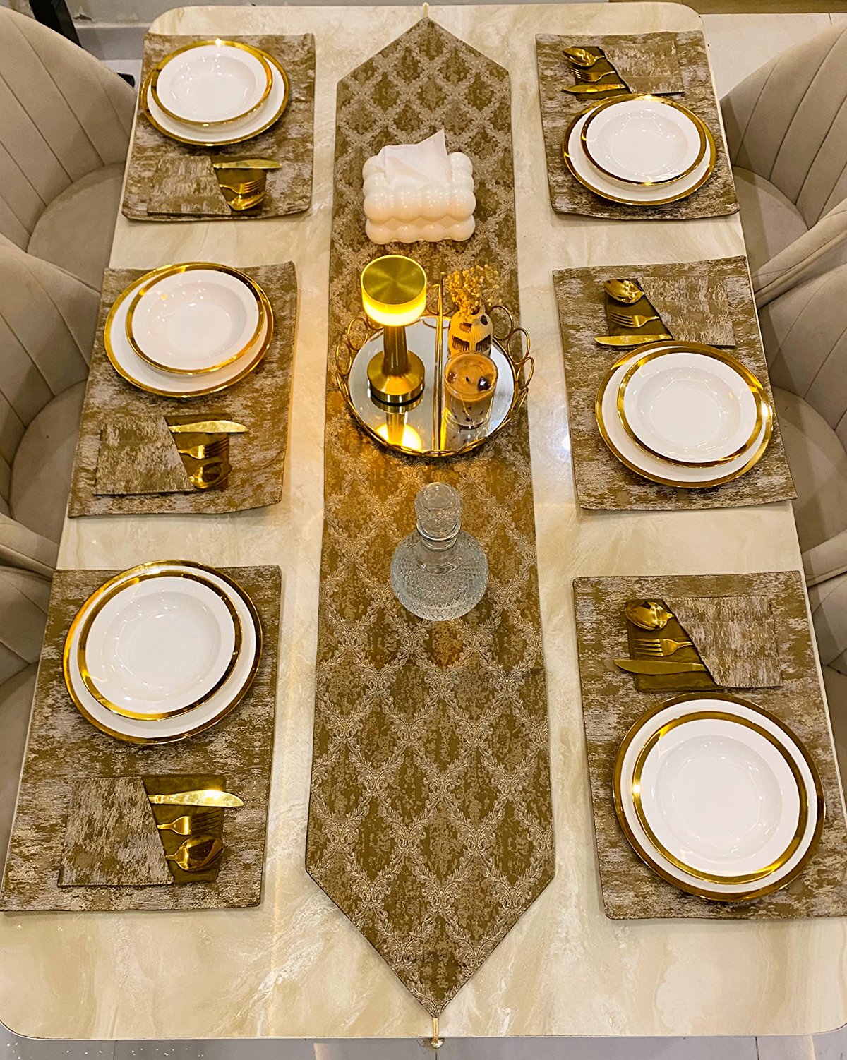 Brown Mats Dining Table Set