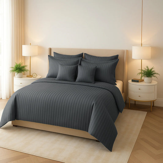 GREY STRIPE SUMMER COMFORTER SET- 8 PCS