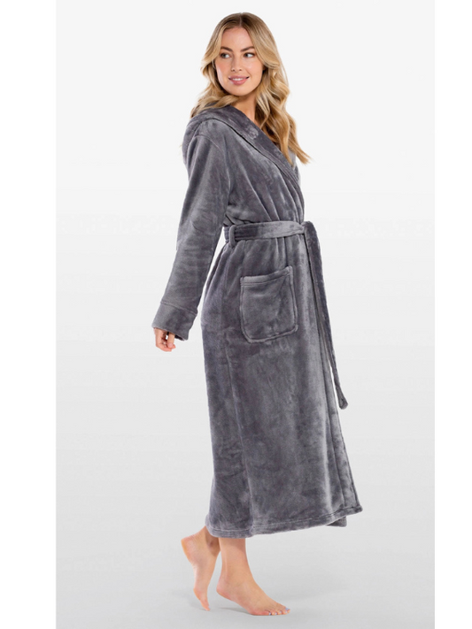 GRAY Unisex Soft Plush Fleece Hooded Bathrobe