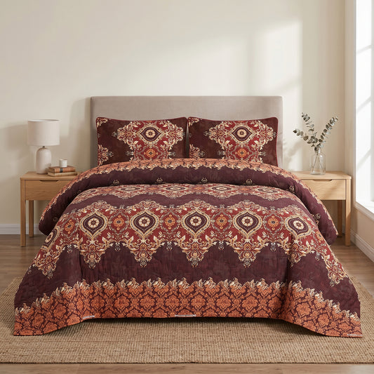 PRINTED SATEEN BEDSHEET SET ASH-4086