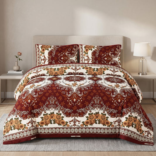PRINTED SATEEN BEDSHEET SET ASH-4077