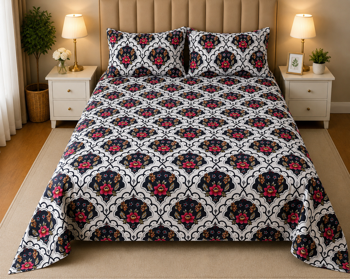 PRINTED SATEEN BEDSHEET SET ASH-4083