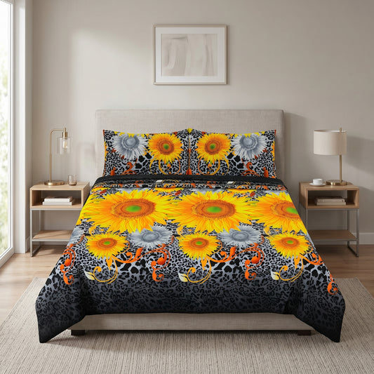 SUNFLOWER PRINTED PURE COTTON BEDSHEET ASH-4007