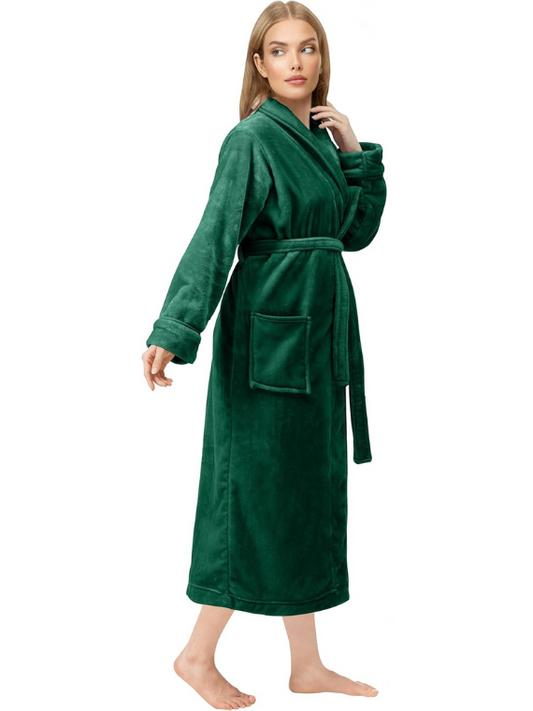 GREEN Unisex Soft Plush Fleece Hooded Bathrobe with Slipper