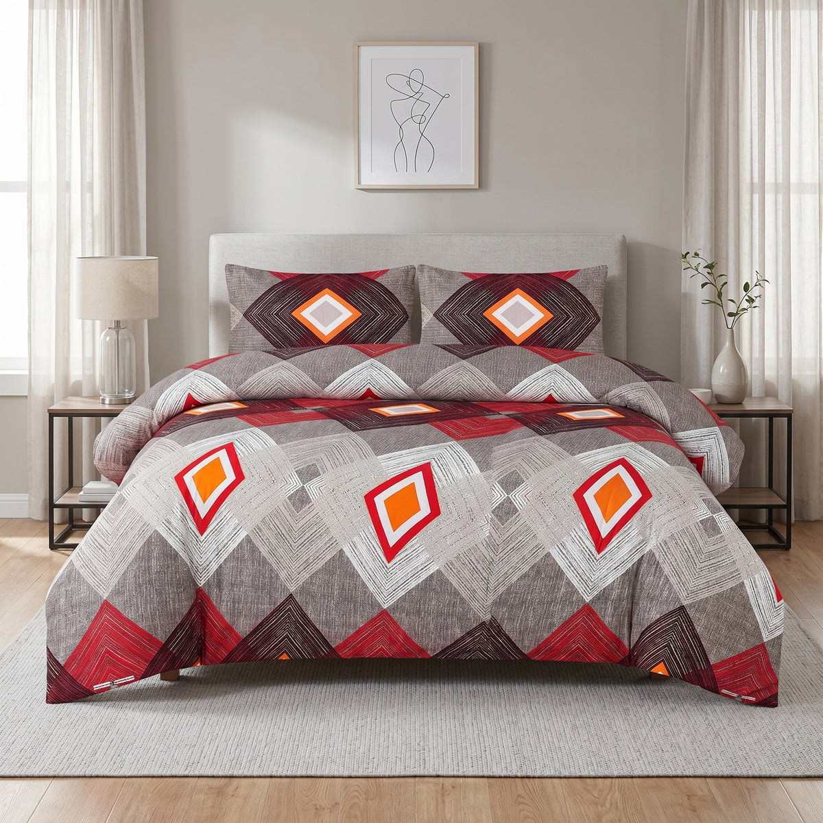 PRINTED SATEEN BEDSHEET SET ASH-4089