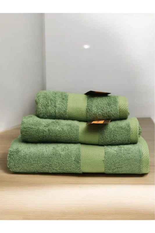 Prev  Next  Green Cotton Towel Set – Pack of 3, Soft & Absorbent
