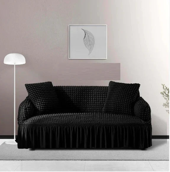 RUFFELED SUR SUCKER TURKISH SOFA COVER - Black