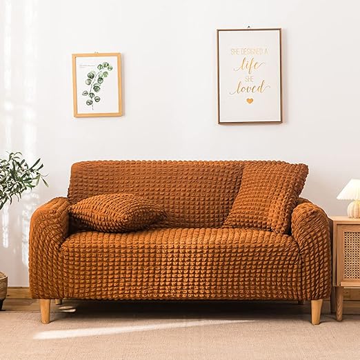 RUFFELED SUR SUCKER TURKISH SOFA COVER - Copper Colour