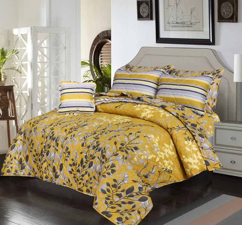 YELLOW QUILTED ASH-1023  COTTON COMFORTER SET-7PCS