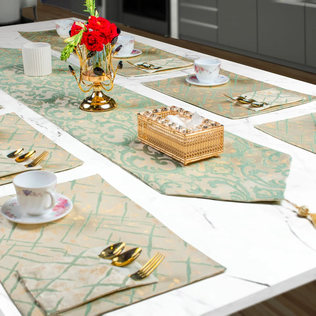 Frosted Green Filigree Table Set