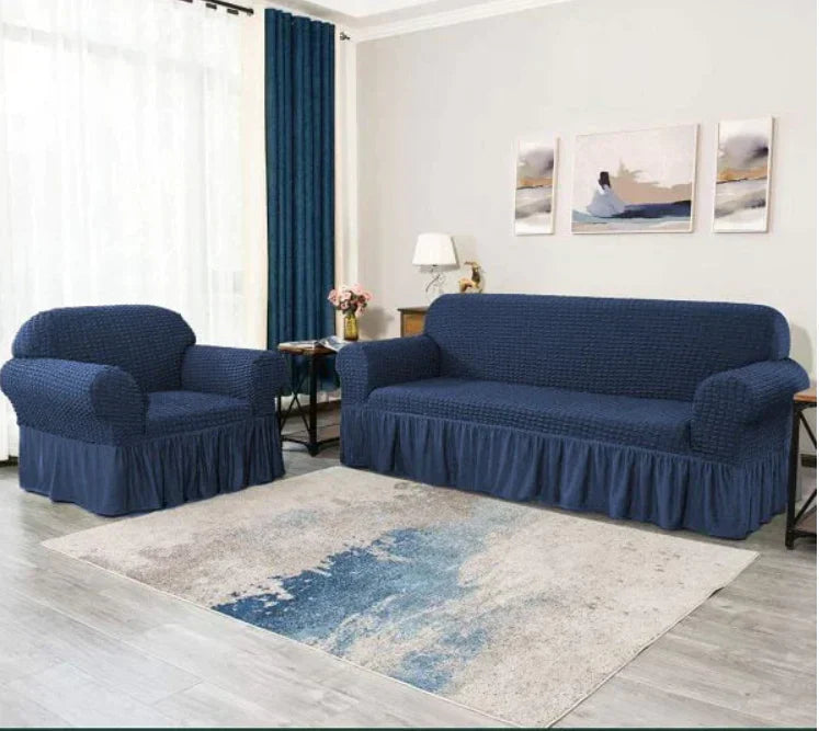 RUFFELED SUR SUCKER TURKISH SOFA COVER - Blue
