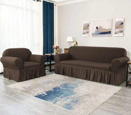 RUFFELED SUR SUCKER TURKISH SOFA COVER - Brown