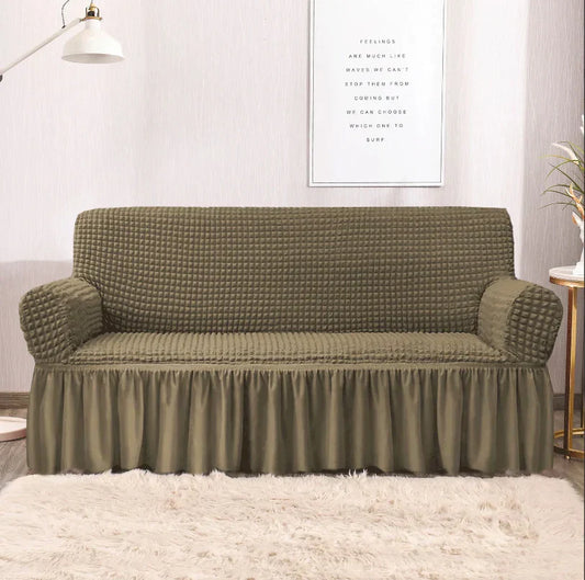 RUFFELED SUR SUCKER TURKISH SOFA COVER - Mouse Color
