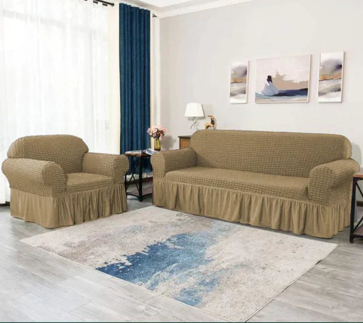 RUFFELED SUR SUCKER TURKISH SOFA COVER - Mouse Color