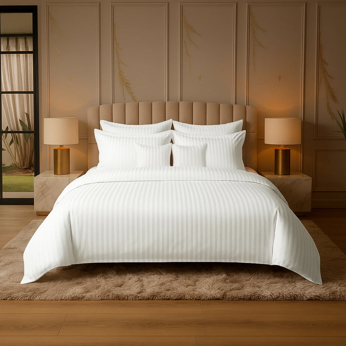 IVORY STRIPE SUMMER COMFORTER SET- 8 Pcs