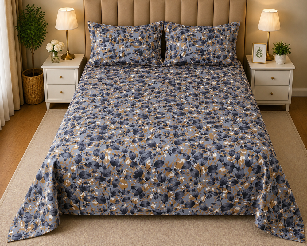 PRINTED PURE COTTON  BEDSHEET SET ASH-4082
