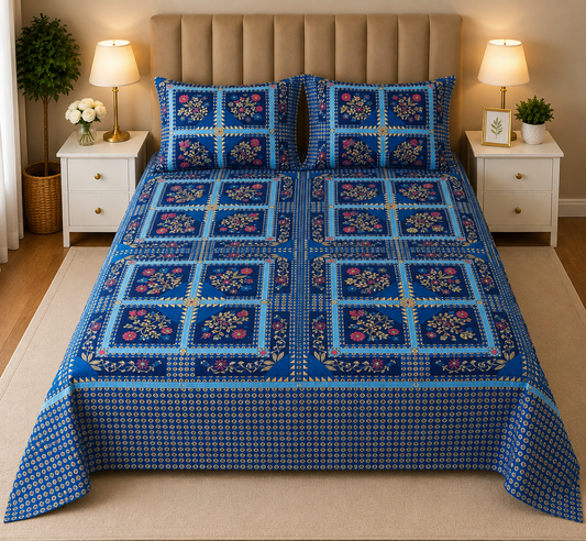 GOLDEN GRAY PRINTED PURE COTTON BEDSHEET ASH-4007