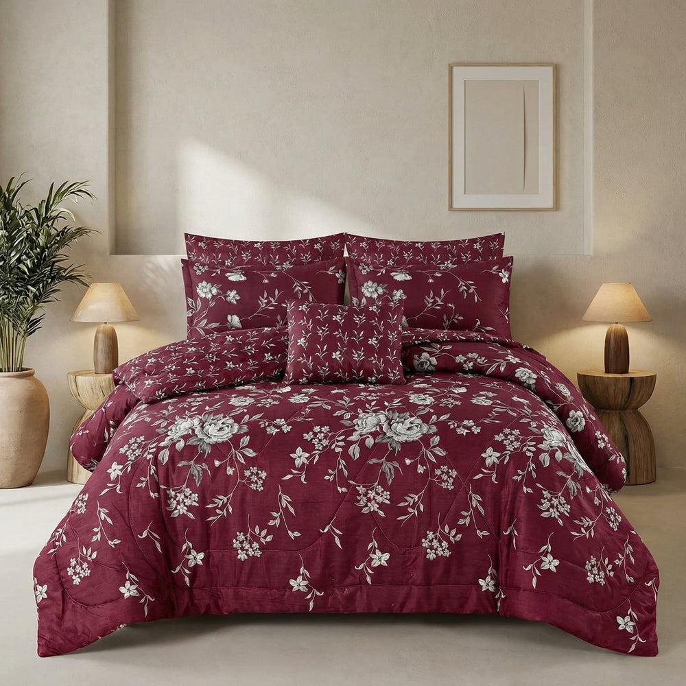 Minimal Red Cotton Comforter Set - 7 PCS
