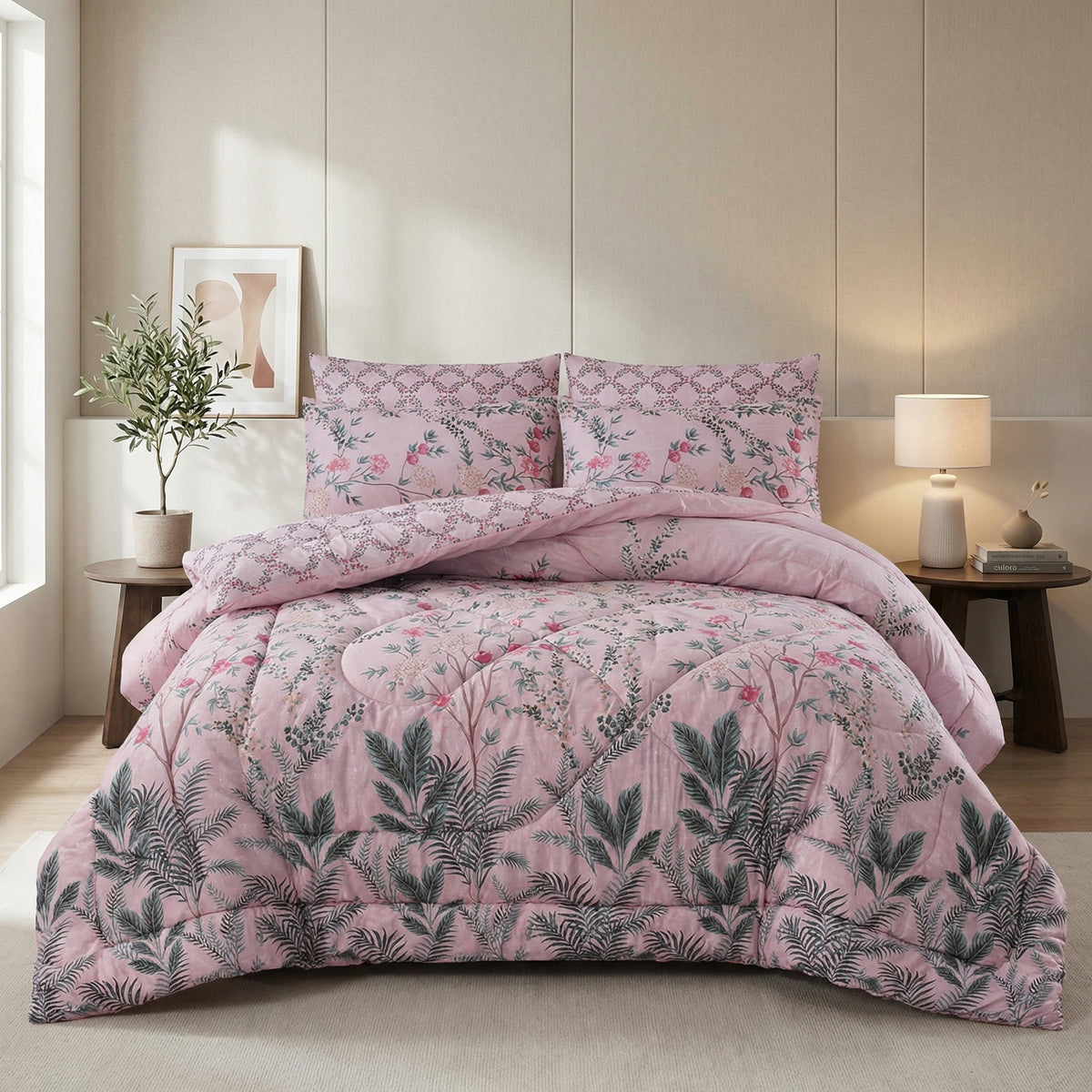Rose Bloom Cotton Comforter Set - 7 PCS
